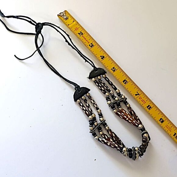 Native American Style Choker Necklace Ceramic Beaded Tribal Ethnic Bohemian - Picture 2 of 16